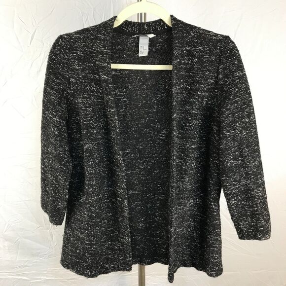 Womens H&M Knit Sweater Open Front Cardigan Black & White Heather Sz Med - Picture 1 of 6